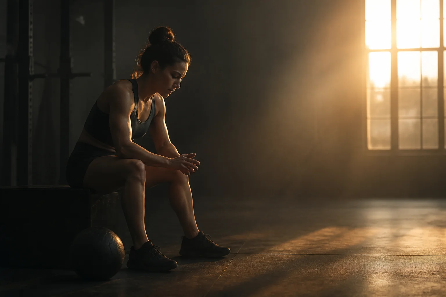 An athlete reflecting before a focused training session